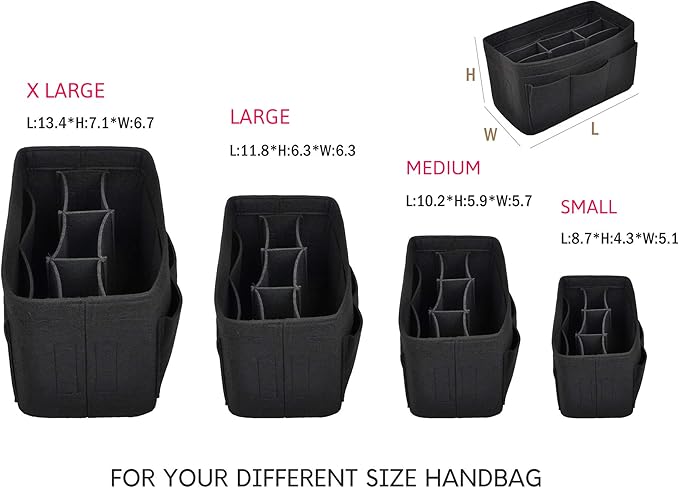 Vercord Felt Purse Organizer Handbag Insert Liner Shaper Bag in Bags for Speedy Neverfull Tote Black Xlarge