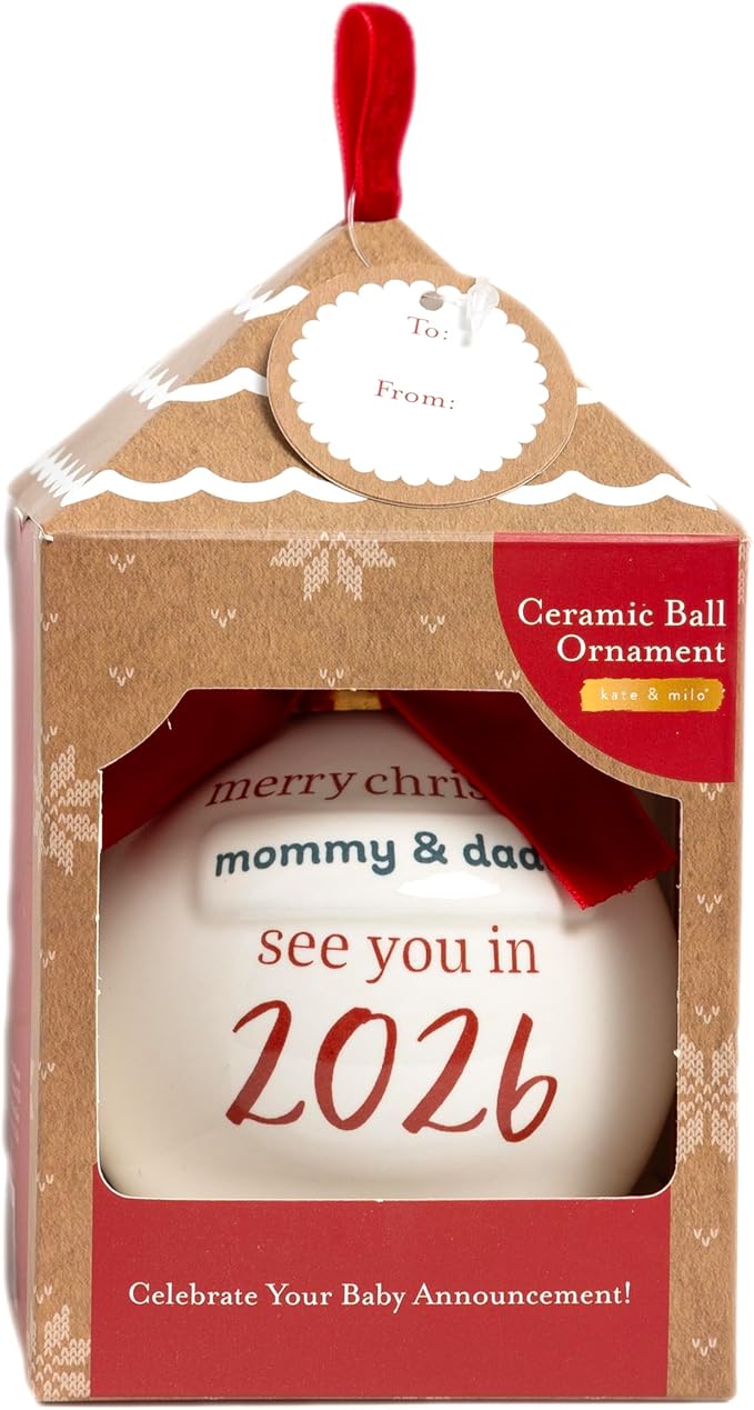 Kate & Milo “See You in 2026” Pregnancy Announcement Christmas Ornament – Ceramic Holiday Keepsake with Red Bow & Ribbon, Baby Reveal Gift for Expecting Parents
