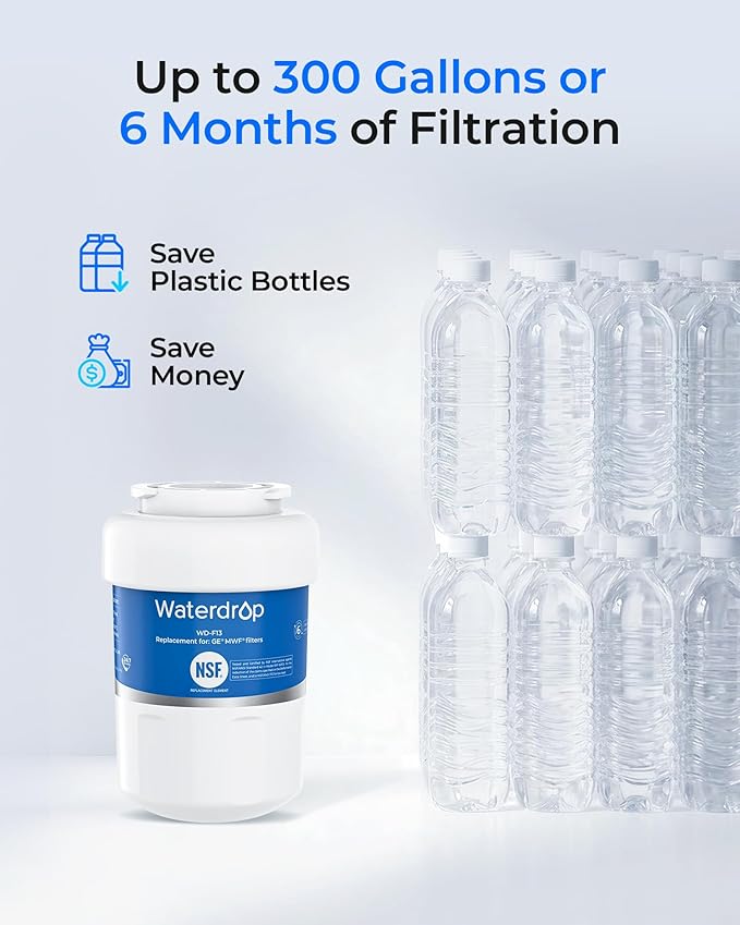 Waterdrop WD-F13 Replacement for GE® MWF® Water Filter, SmartWater® MWFP, GWF, HDX FMG-1, RWF1060, GSE25GSHECSS, 4 Filters(Package May Vary)