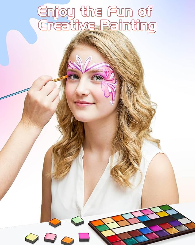 Lictin Water Based Face Paint - 36 Colors Professional Face Painting Kit (20 Classic Colors+8 Metal Colors+8 UV Glow Colors), Halloween Makeup Kit for Adults and Kids