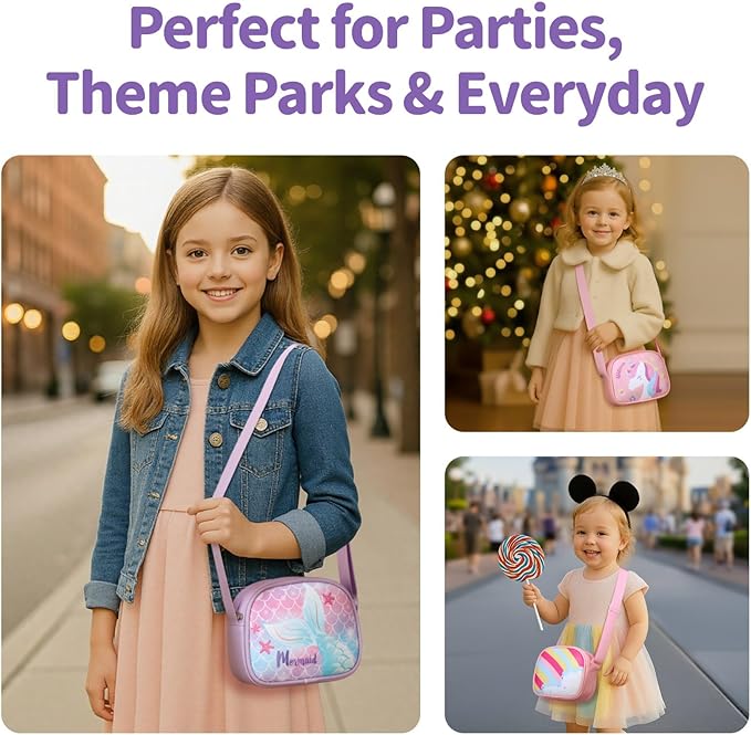 Girls Purse with Gift Box - Cute Toddler Purse for 3 4 5 6 7 8 Year Old Girls Birthday Christmas Gifts Kids Crossbody Bag with Adjustable Strap, Purple Mermaid