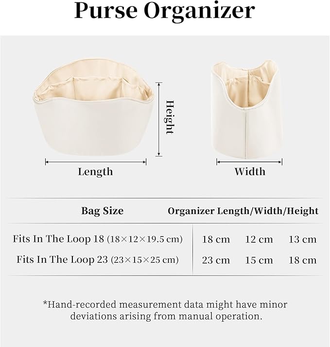 Purse Organizer Insert for In The Loop 18/23, Satin Bag Organizer Compatible with Hermes Bags, Lightweight Women Purse Essentials, Soft Touch Inner Liner with Multiple Pockets(Craie, Loop 23)
