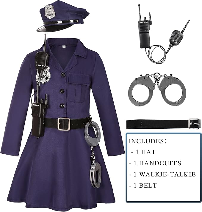 Girls Police Officer Costume Kids Cop Uniform Toddler Policeman Outfit, Police Dress Up Halloween Birthday Gifts