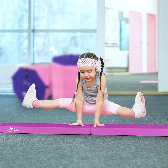 Kangaroo Hoppers Folding & Adjustable Balance Gymnastics Beam for Kids Ages 3-12, Extra Firm Floor Beam for Beginners and Professionals Home Training Equipment with Anti-Slip Foot, 8FT / 40 Inch