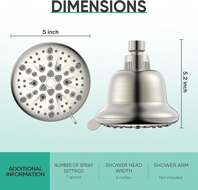 Cobbe Filtered Shower Head, 7 Modes High Pressure Shower Heads - 16 Stage Shower Head Filter for Hard Water for Remove Chlorine and Harmful Substances (Elegant Brushed Nickel, 5 Inch Round)