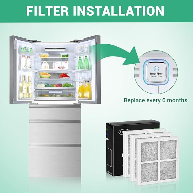 LG LT120F & Kenmore 46-9918 Refrigerator Air Filter Replacement, 4-Pack Triple-Layer Activated Carbon, Easy Install, Odor & VOC Reduction – Barkior