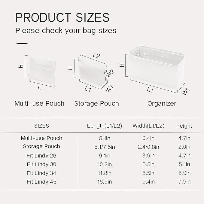 Silky Bag Insert Fit for Hermes Lindy 19/26, Silky Purse Organizer, Lightweight and Silk Touch (Fits Lindy 26, White)