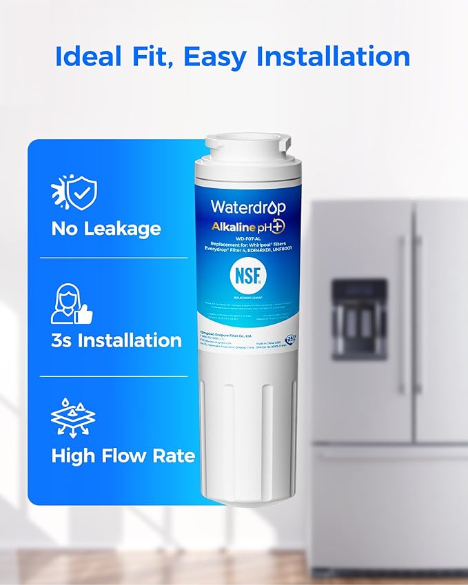 Waterdrop Alkaline UKF8001 Refrigerator Water Filter 4, Enhances pH, Replacement for Whirlpoolยฎ EDR4RXD1, EveryDropยฎ Filter 4, Maytagยฎ UKF8001AXX-750, UKF8001AXX-200,WD-F07,2 Filters