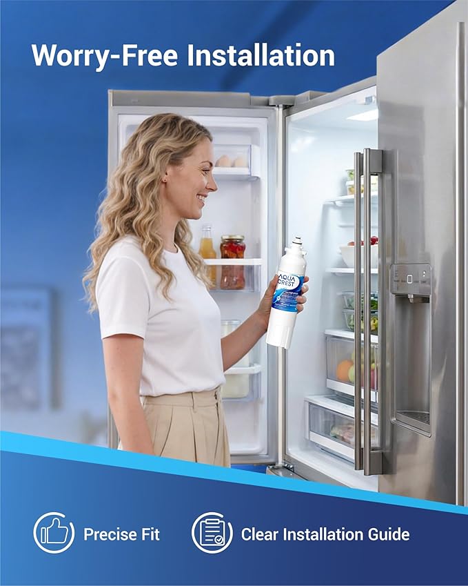 AQUA CREST ADQ73613401 Refrigerator Water Filter and Air Filter, Replacement for LG LT800P, ADQ73613402, Kenmore Elite 9490, ADQ73613408, ADQ75795104 and LT120F, 3 Combo