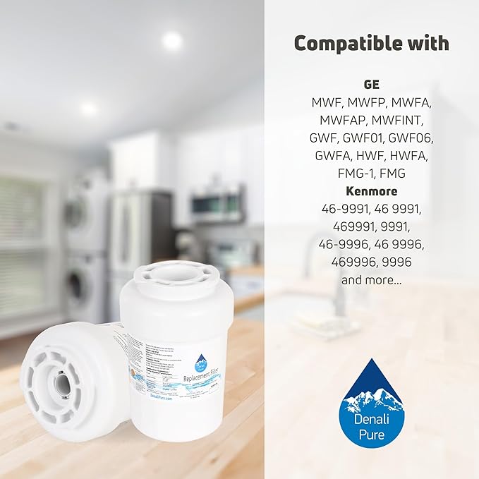 Denali Pure 2-Pack Replacement for GE DSHF6VGBCCBB Refrigerator Water Filter - Compatible with GE MWF, MWFP Fridge Water Filter Cartridge