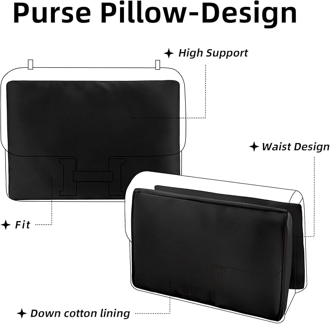 DGAZ Purse Pillow Shaper Insert for Hermes Constance 19/New19/24/New24 Bags, Silky Pillow Shaper for Luxury Handbags(Black,C19)