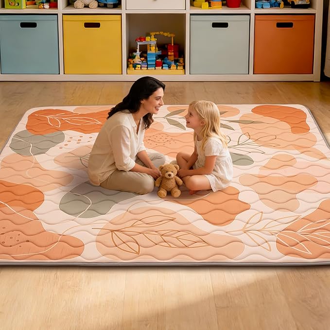 Baby Play Mat for Floor, 71'' x 59'' Thicken Foam Soft Padded Mat for Baby, Playpen Mat for Toddlers Infant Kids, Machine Washable, Non-Slip Bottom Safe for Crawling (Stone)