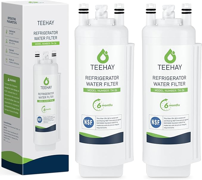 TEEHAY Filter A EDRARXD1 Water Filter, Compatible with Everydrop Filter A, EDRARXD1, Whirlpool WHRARXD1, WRSC5536RZ, WRSF5536RZ, KitchenAid KRSF536RPS, KRFF507HPS, Maytag MRSC6636RZ, 2 Pack