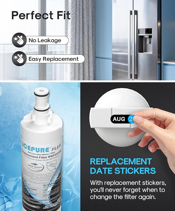 ICEPURE PLUS 4396508 NSF/ANSI 53 & 42 Certified Refrigerator Water Filter, Remove Lead, Replacement for EDR5RXD1, Everydrop Filter 5, Whirlpool 4396510, WF-NLC240V, PNL240V Kenmore 46-9010 9085, 3PACK