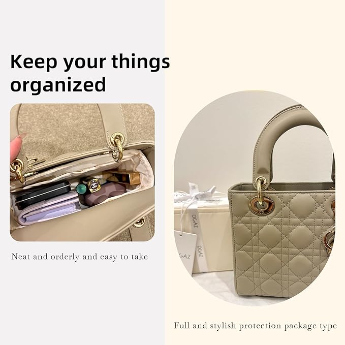 DGAZ Silk Purse Organizer Insert For Lady-Dior Micro/Mini/S/M/L bags,Silky Smooth Bag Organizer,Luxury Handbag & Tote Shaper(Craie,S)