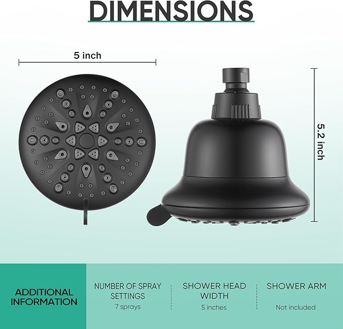 Cobbe Filtered Shower Head, 7 Modes High Pressure Shower Heads - 16 Stage Shower Head Filter for Hard Water for Remove Chlorine and Harmful Substances (Midnight Black Matte, 5 Inch Round)
