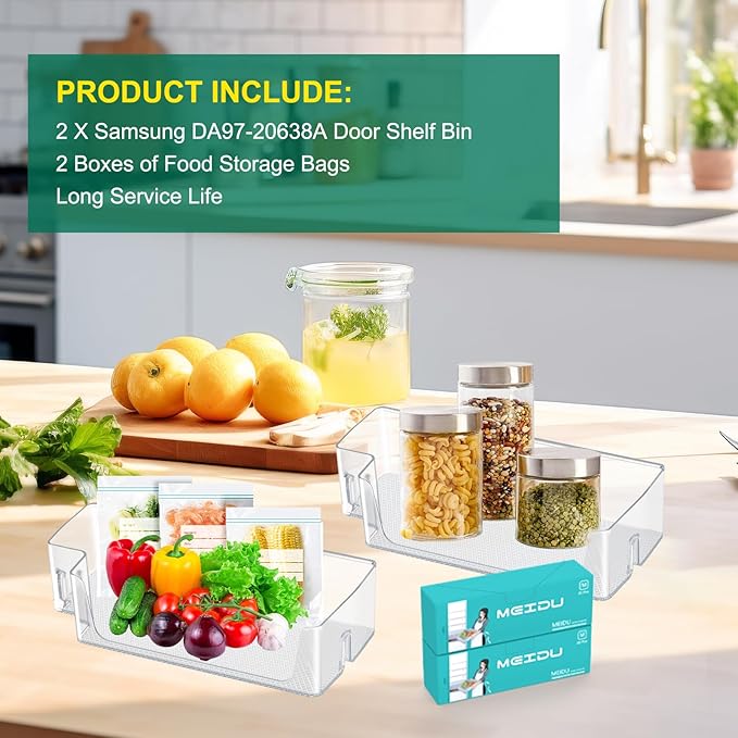 (2 PACK) UPGRADED DA97-20638A Refrigerator Door Bin Compatible with Samsung Refrigerator Shelf Bin Right Door Parts RS27T5200SR RS27T5201SR RS22T5561SG RS27T5561SR RS22T5561SR Shelf