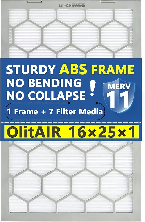 16x25x1 MERV 11 Air Filter,AC Furnace Air Filter,Reusable ABS Plastic Frame, 7 Pack Replaceable Filter Media (Actual Size: 15 3/4" x 24 3/4" x 3/4")