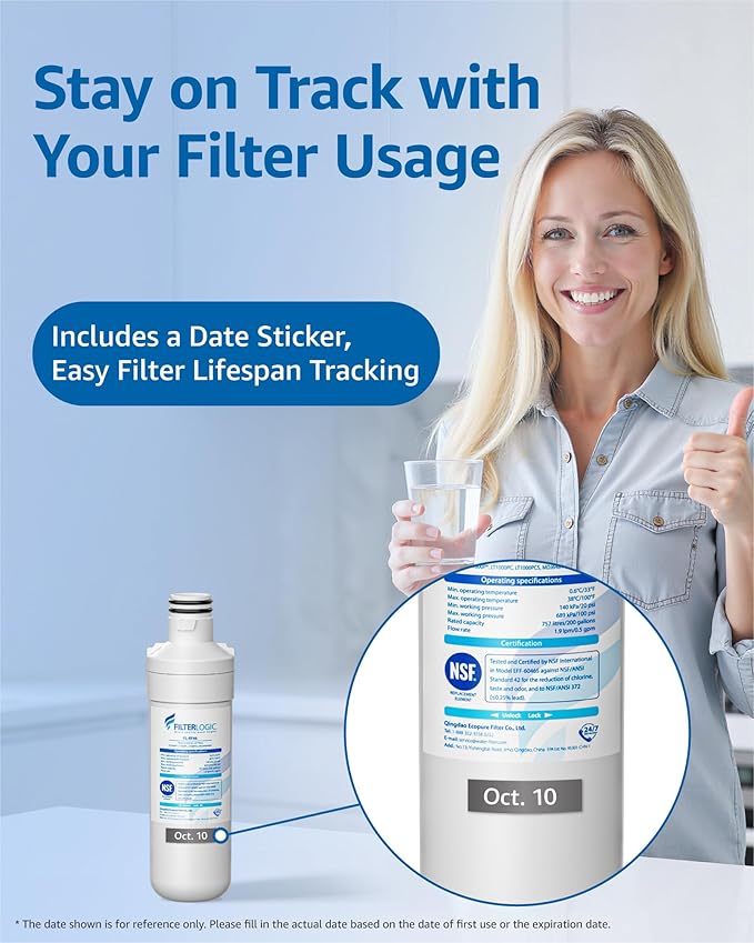 Filterlogic LT1000PC ADQ747935 MDJ64844601 NSF Certified Refrigerator Water Filter and Air Filter, Replacement for LG® LT1000P®, LT1000PC, LT-1000PC, MDJ64844601 and LT120F®, 3 Combo