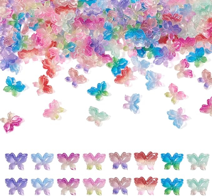 160Pcs 8 Colors Luminous Resin Butterfly Nail Charms, Glow in the Dark, Nail Art Decoration Accessories