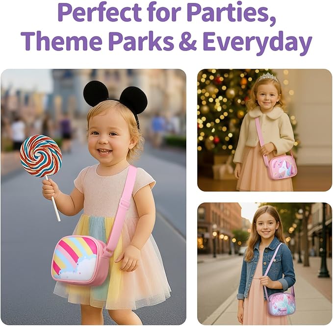 Girls Purse with Gift Box - Little Girl Purse for 3 4 5 6 7 8 Year Old Kids Birthday Christmas Gifts Cute Kids Crossbody Bag with Adjustable Strap, Pink Rainbow