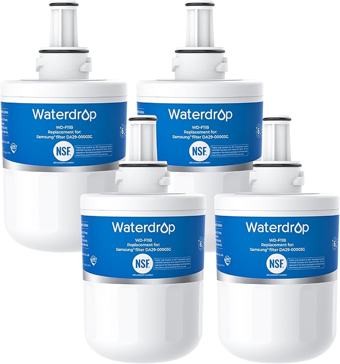 Waterdrop DA29-00003G Refrigerator Water Filter, Replacement for Samsung®, DA29-00003B, DA29-00003A, Aqua-Pure Plus, HAFCU1, RFG237AARS, FMS-1, RS22HDHPNSR, RSG257AARS, 4 Filters (Package May Vary)