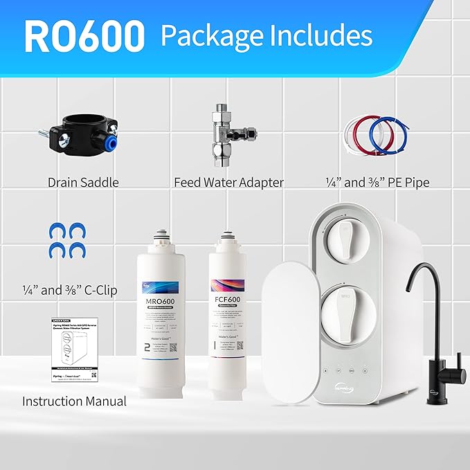iSpring RO600ORB Tankless Reverse Osmosis System Under Sink, 600 GPD Fast Flow RO System, 2.5:1 Pure to Drain Ratio RO Water Filter System, Oil Rubbed Black Faucet, White