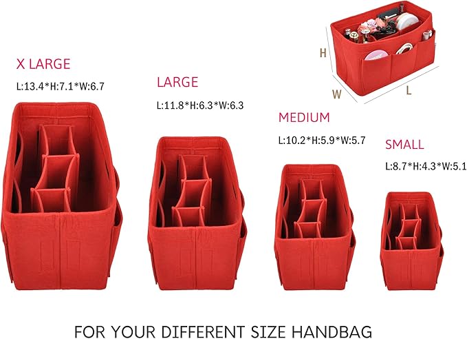 Vercord Felt Purse Organizer Handbag Insert Liner Shaper Bag in Bags for Speedy Neverfull Tote Red Xlarge