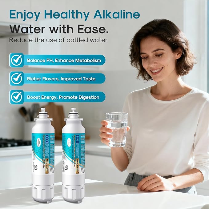 ICEPURE Alkaline ADQ73613401 Refrigerator Water Filter Replacement for LG LT800P, LT800PC, ADQ75795104, ADQ736134, ADQ73613402 Kenmore 9490 46-9490 LSXS26326S LSXS26366S LMXS30776S, Enhances PH, 2Pack