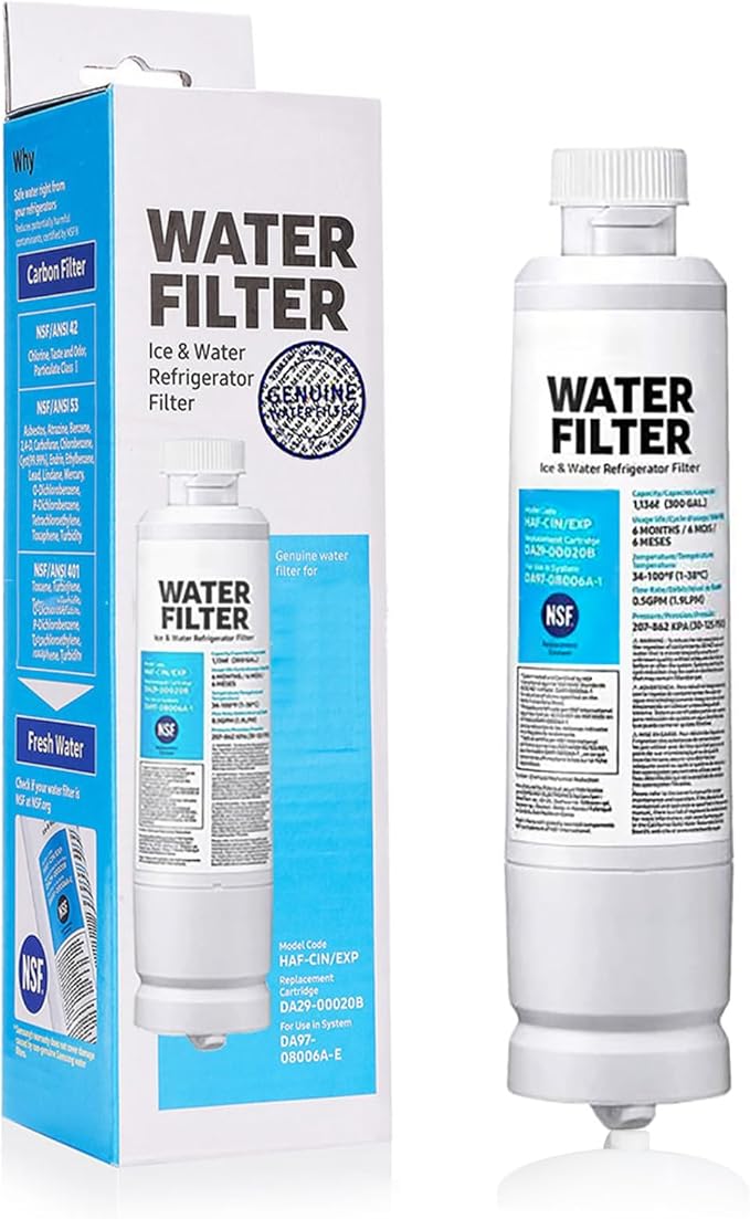 1 Pack Water Filter Compatible with Samsung Water Filter DA29-00020A/B, HAF-CIN/EXP, DA29-00020A, DA29-00020B-1, RS25J500DSR, HAF-CIN, RF263BEAESR, RF4287HARS, RF28HFEDBSR