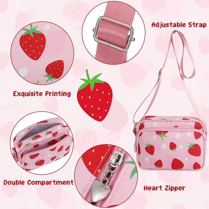 Strawberry Purse for Girls, Cute Crossbody Purse, Birthday Christmas Gifts for 6 8 10 12 Year Old Girls