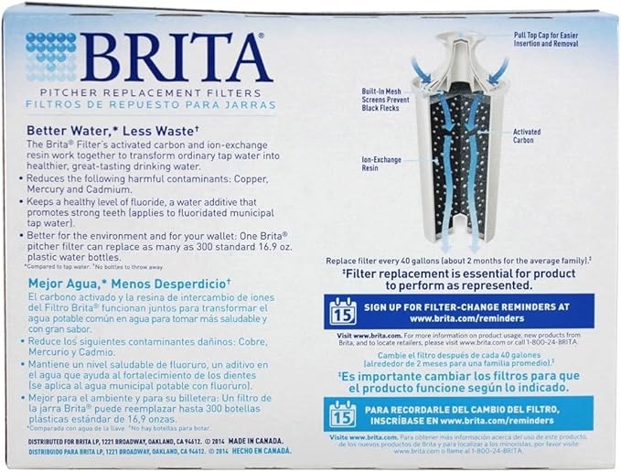 Brita Water Pitcher Replacement Filters, White 3 Filters