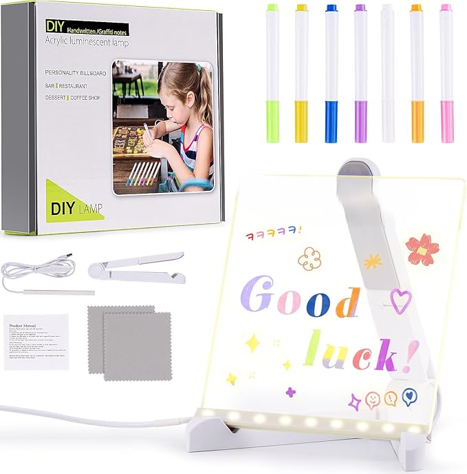 LED Drawing Board - 5"X5"Doodle Glow Board for Christmas Gift, Room/Store/Festival,etc. with 4 Modes & 7 Colors, LED Glow Drawing Board with Adapter, 7 Markers