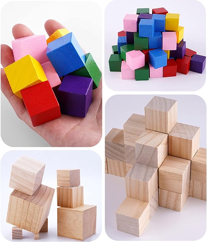 Tosnail 50 Pack 1.5 Inches Unfinished Wooden Cubes Wooden Blocks - Great for Crafts Making