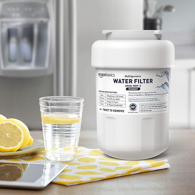 Amazon Basics Replacement Water Filter Cartridge Compatible with GE MWF Refrigerator, NSF Certified, 3-Pack