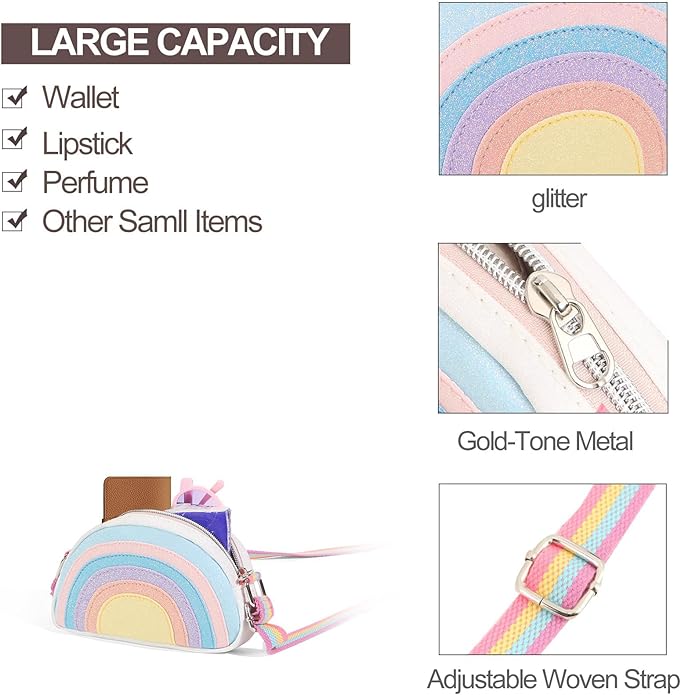 Toddler Purse Easter Basket Stuffers Gifts for Kids: 2 3 4 5 6 7 8 Year Old Girl Birthday Gift, Rainbow Crossbody Bag