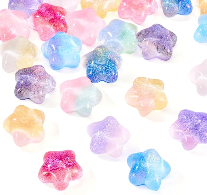 32Pcs Luminous Star Charms Glow in The Dark Star Flatback Charms Colorful Glitter Charm for Scrapbooking Card Hair Clip Jewelry Making Photo Decor