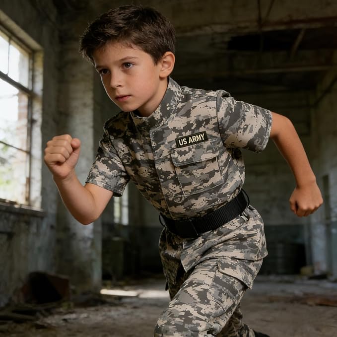 GRAJTCIN Kids Army Costume Long sleeve Halloween Party Military Soldier Dress Up Boys Costume for 4-14Y 11 PCS