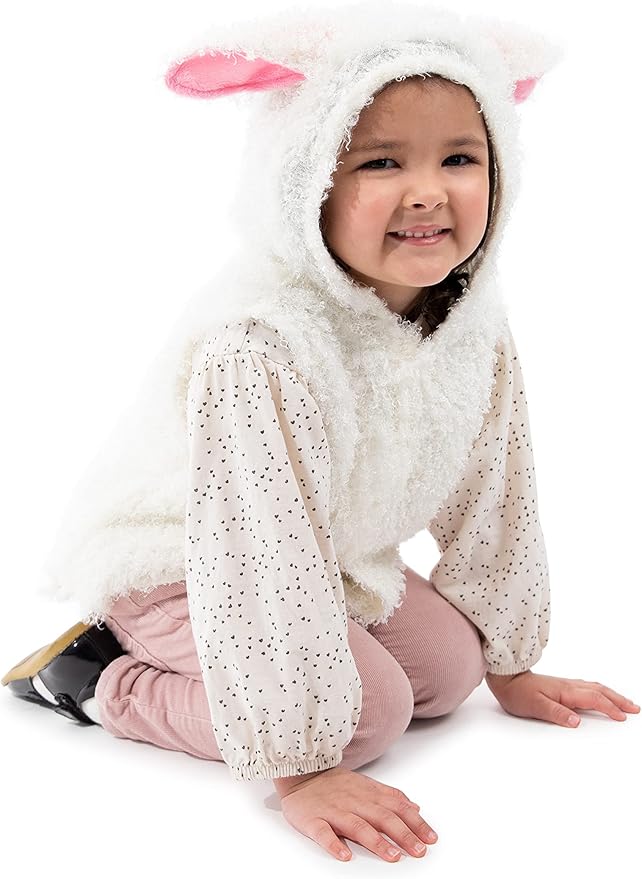 Little Adventures Animal Vest Costumes Dress Ups - Machine Washable Child Pretend Party and Nativity Outfits (Sheep, Age 8-12)