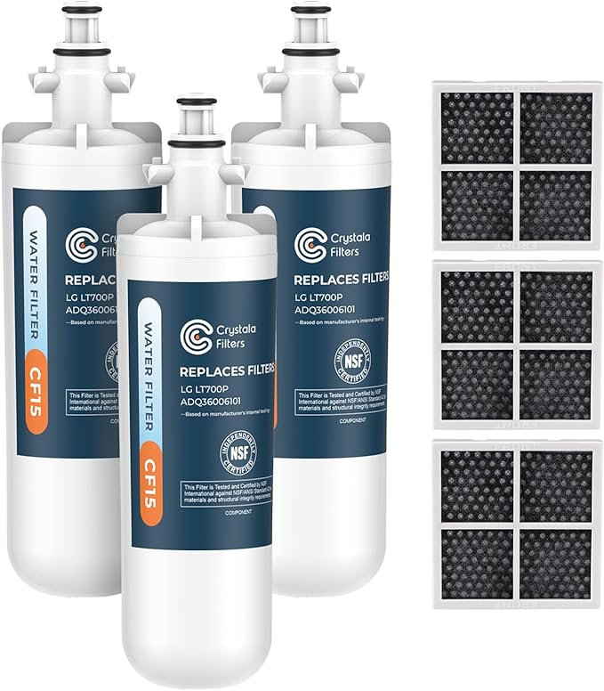 Crystala Filters Replacement for LG LT700P/ADQ36006101 Water Filter, NSF 42 Compatible with Kenmore Clear 9690, 469690, ADQ36006101, ADQ36006102, LFX28968ST & LT120F, 3 Packs