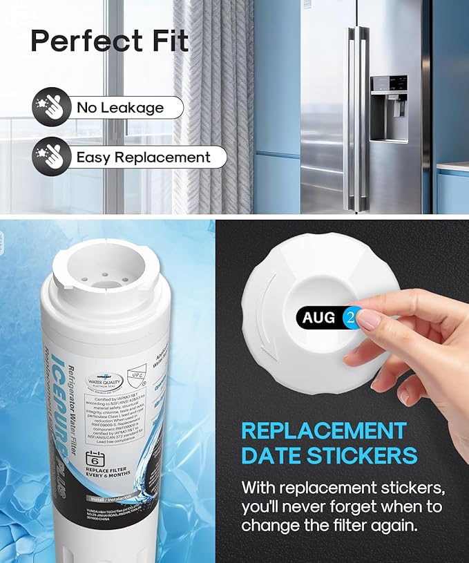 ICEPURE PLUS UKF8001 NSF/ANSI 53 & 42 Certified Refrigerator Water Filter, Remove Lead, Replacement for Whirlpool Filter 4, Everydrop EDR4RXD1, Maytag UKF8001AXX-200 UKF8001AXX-750 9084 4396395, 2PACK