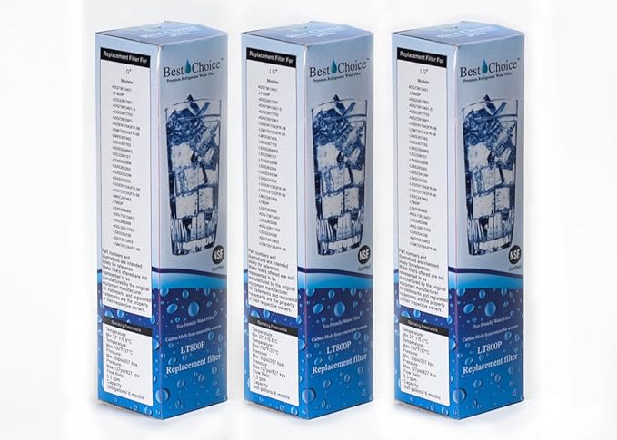Best Choice Water Filters BCF80 Compatible With LG LT800P Certified Refrigerator Replacement Cartridge Fits ADQ73613401, ADQ73613402, Kenmore 9490, 46-9490, 469490 (3-Pack)