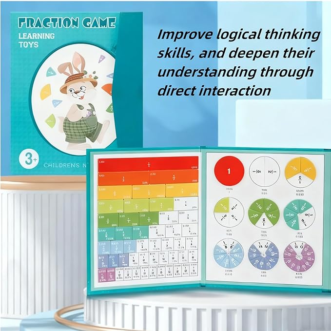 Magnetic Fraction Demonstration Book, 103 PCS Magnetic Fraction Tiles & Fraction Circles, Educational Puzzle Math Fraction Disc Set,Math Puzzle Learning Building Block Set for Classroom