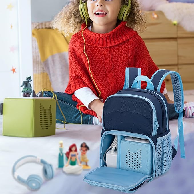 LoDrid Backpack Compatible with Tonie Box 2/1, Carrying Case with Multiple Pockets for Headphones, Charger and Accessories, Storage Bag for Audio Player Starter Set, Navy Blue (Patented Design)