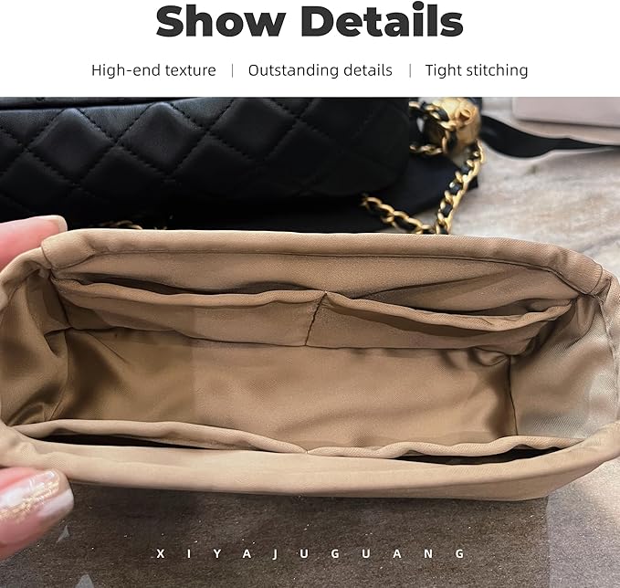 Purse Handbag Silky Organizer Insert Keep Bag Shape Fits Chanel Classic Flap CF Mini Square 17/20/Small/Medium/Jumbo/Maxi Bags, Luxury Handbag Tote Sturdy(CF Jumbo 30,Cris tourterelle)