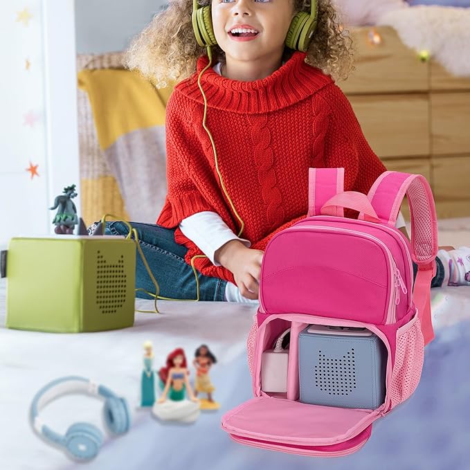 LoDrid Backpack Compatible with Tonie Box 2/1, Carrying Case with Multiple Pockets for Headphones, Charger and Accessories, Storage Bag for Audio Player Starter Set, Rose Red (Patented Design)