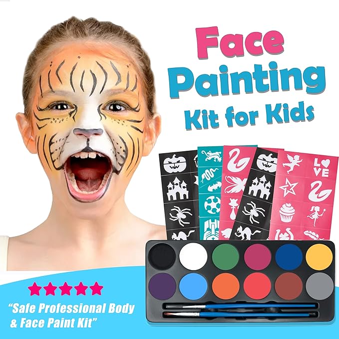 Maydear Face Painting Kit for Kids with 12 Colors Safe and Non-Toxic Large Water Based Face Paint (Matte)