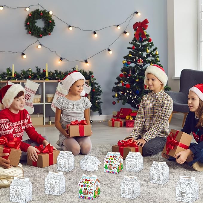 24 Set Gingerbread Paper Coloring Houses DIY Craft Color Your Own Cardboard House Personalize a Cardboard House Christmas Holiday Party Favor Gifts for Classroom Home 5.31x4.33x4.33In (White)