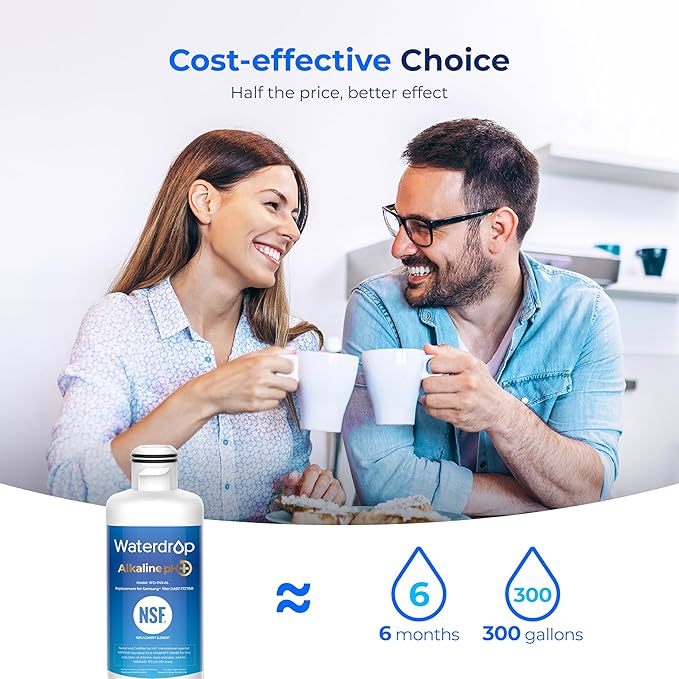 Waterdrop Alkaline DA97-17376B Refrigerator Water Filter, Enhances pH, Replacement for Samsungยฎ HAF-QIN/EXP, DA97-08006C, RF28R7201SR, RF28R7351SG, WD-F45-AL, 2 Filters