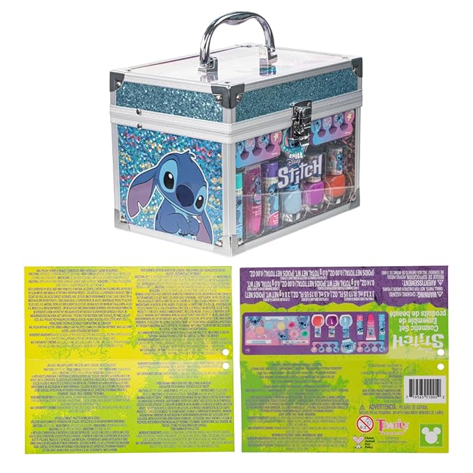 Stitch Train Case Beauty Set, Kids Makeup Kit for Girls, Real Washable Makeup Set, Play Makeup, Party Favor, Birthday, Ages 3 4 5 6 7 8 9 10 11 12 by Townley Girl